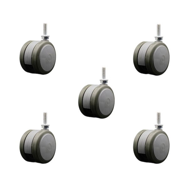 2-3/8'' Gray Floor Safe Twin Wheel Casters 5/16 Threaded Stem, 5PK